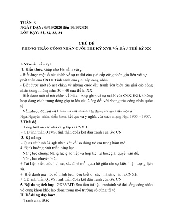 Giáo án Lịch sử Khối 8 - Tuần 5 - Năm học 2020-2021