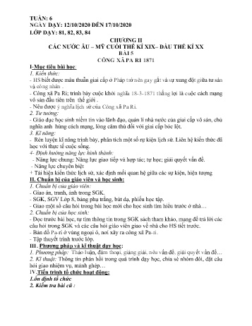 Giáo án Lịch sử Khối 8 - Tuần 6 - Năm học 2020-2021