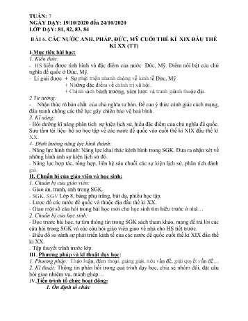 Giáo án Lịch sử Khối 8 - Tuần 7 - Năm học 2020-2021