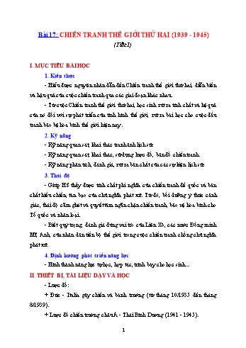 Giáo án Lịch sử Lớp 11 - Bài 17: Chiến tranh thế giới thứ hai (1939-1945)