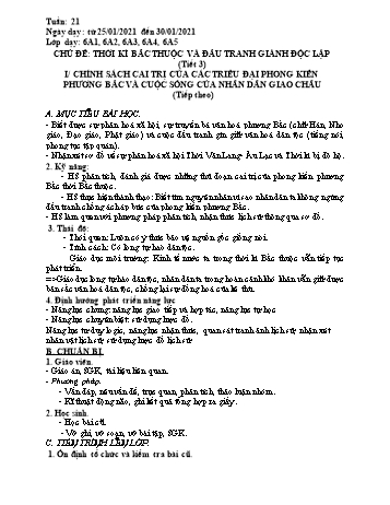 Giáo án Lịch sử Lớp 6 - Tuần 21 - Năm học 2020-2021