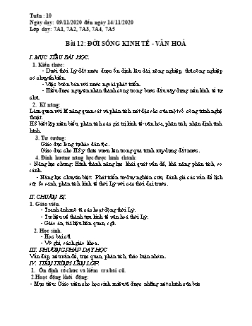 Giáo án Lịch sử Lớp 7 - Tuần 10 - Năm học 2020-2021