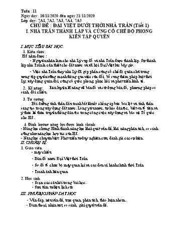 Giáo án Lịch sử Lớp 7 - Tuần 11 - Năm học 2020-2021