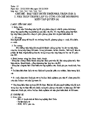Giáo án Lịch sử Lớp 7 - Tuần 12 (Tiết 1) - Năm học 2020-2021