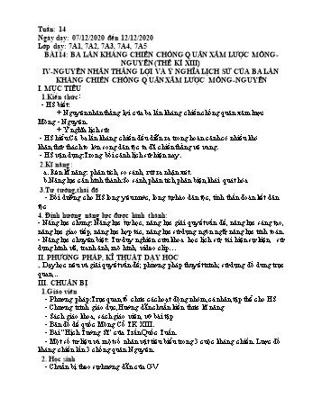 Giáo án Lịch sử Lớp 7 - Tuần 14 (Tiết 1) - Năm học 2020-2021