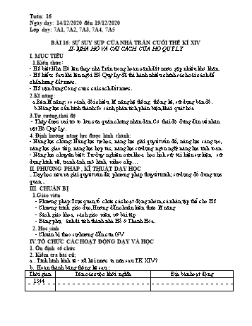 Giáo án Lịch sử Lớp 7 - Tuần 16 - Năm học 2020-2021