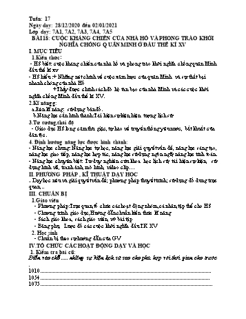 Giáo án Lịch sử Lớp 7 - Tuần 17 - Năm học 2020-2021