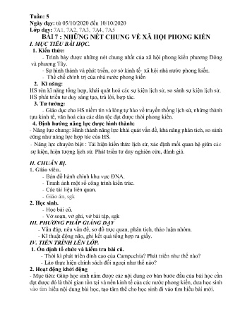 Giáo án Lịch sử Lớp 7 - Tuần 5 - Năm học 2020-2021