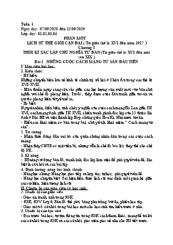 Giáo án Lịch sử Lớp 8 - Tuần 1 - Năm học 2020-2021