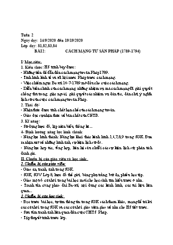 Giáo án Lịch sử Lớp 8 - Tuần 2 - Năm học 2020-2021