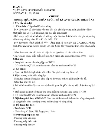Giáo án Lịch sử Lớp 8 - Tuần 6 - Năm học 2020-2021