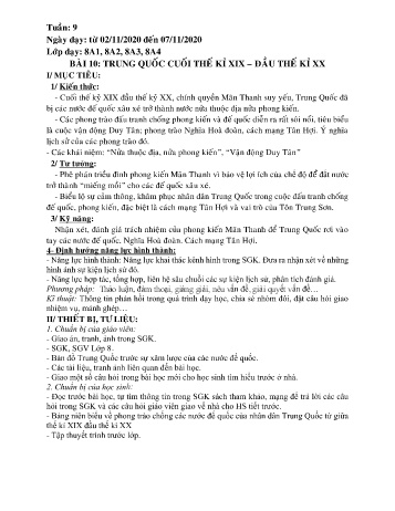 Giáo án Lịch sử Lớp 8 - Tuần 9 - Năm học 2020-2021