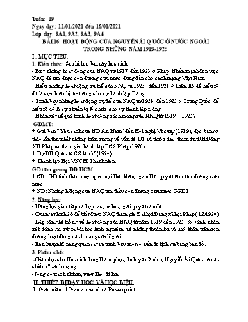 Giáo án Lịch sử Lớp 9 - Tuần 19 - Năm học 2020-2021