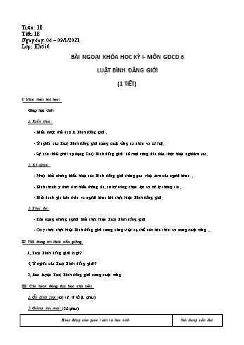 Giáo án ngoại khóa kì I môn Giáo dục công dân Lớp 6 - Bài: Luật bình đẳng giới - Năm học 2020-2021