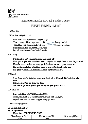 Giáo án ngoại khóa kì I môn Giáo dục công dân Lớp 7 - Bài: Bình đẳng giới - Năm học 2020-2021