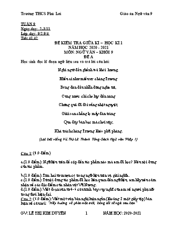 Giáo án Ngữ văn Khối 9 - Tuần 9 - Trường THCS Phú Lợi - Năm học 2020-2021