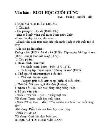 Giáo án Ngữ văn Lớp 6 - Bài: Buổi học cuối cùng