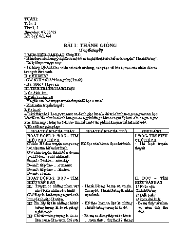 Giáo án Ngữ văn Lớp 6 - Tuần 1 - Năm học 2020-2021