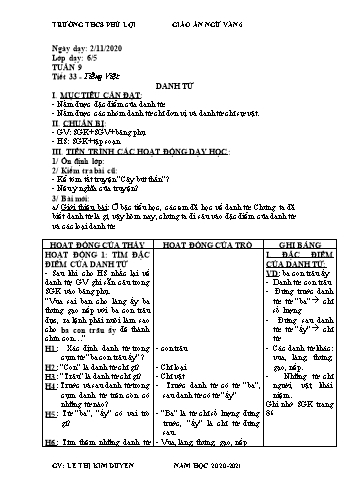 Giáo án Ngữ văn Lớp 6 - Tuần 9 - Trường THCS Phú Lợi - Năm học 2020-2021