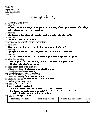 Giáo án Ngữ văn Lớp 8 - Tuần 21 - Trường THCS Phú Lợi - Năm học 2020-2021