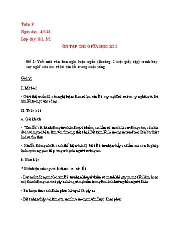 Giáo án Ngữ văn Lớp 8 - Tuần 9 đến 12 - Năm học 2020-2021