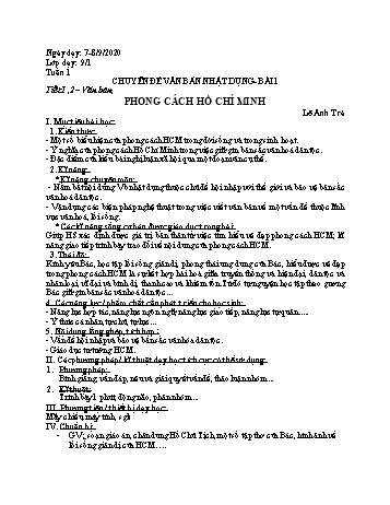 Giáo án Ngữ văn Lớp 9 - Tuần 1 - Năm học 2020-2021