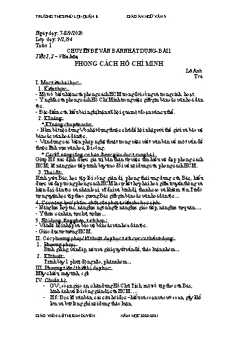Giáo án Ngữ văn Lớp 9 - Tuần 1 - Trường THCS Phú Lợi - Năm học 2020-2021