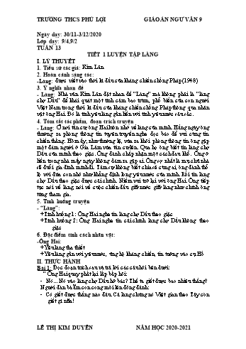 Giáo án Ngữ văn Lớp 9 - Tuần 13 - Trường THCS Phú Lợi - Năm học 2020-2021