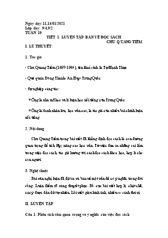 Giáo án Ngữ văn Lớp 9 - Tuần 19 - Năm học 2020-2021