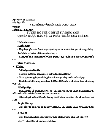 Giáo án Ngữ văn Lớp 9 - Tuần 3 - Năm học 2020-2021