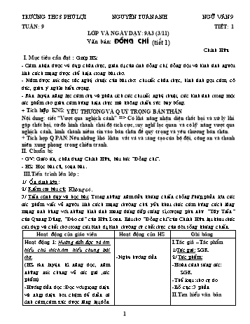 Giáo án Ngữ văn Lớp 9 - Tuần 9 - Nguyễn Tuấn Anh