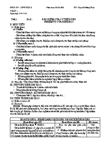 Giáo án Sinh học Lớp 6 - Tuần 1 - Nguyễn Đăng Hiệu - Năm học 2020-2021