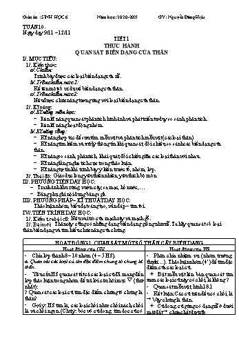 Giáo án Sinh học Lớp 6 - Tuần 10 - Nguyễn Đăng Hiệu - Năm học 2020-2021