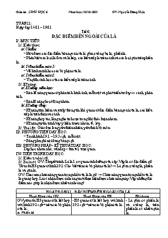 Giáo án Sinh học Lớp 6 - Tuần 11 - Nguyễn Đăng Hiệu - Năm học 2020-2021