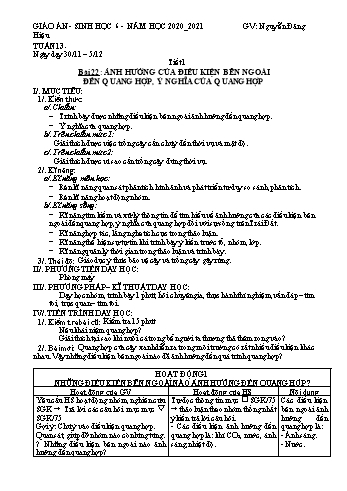 Giáo án Sinh học Lớp 6 - Tuần 13 - Nguyễn Đăng Hiệu - Năm học 2020-2021