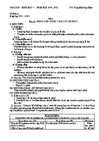 Giáo án Sinh học Lớp 6 - Tuần 14 - Nguyễn Đăng Hiệu - Năm học 2020-2021