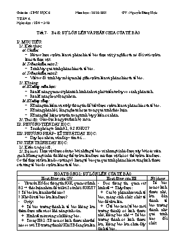 Giáo án Sinh học Lớp 6 - Tuần 4 - Nguyễn Đăng Hiệu - Năm học 2020-2021