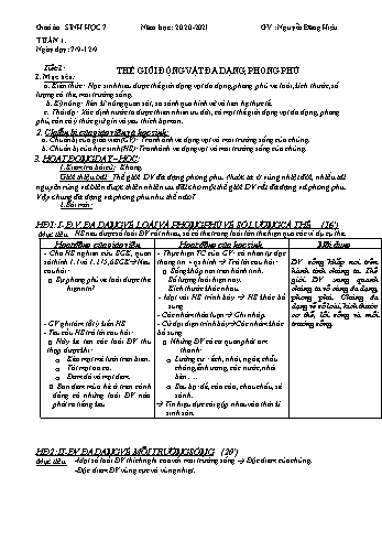 Giáo án Sinh học Lớp 7 - Tuần 1 - Nguyễn Đăng Hiệu - Năm học 2020-2021