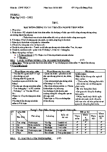 Giáo án Sinh học Lớp 7 - Tuần 11 - Nguyễn Đăng Hiệu - Năm học 2020-2021