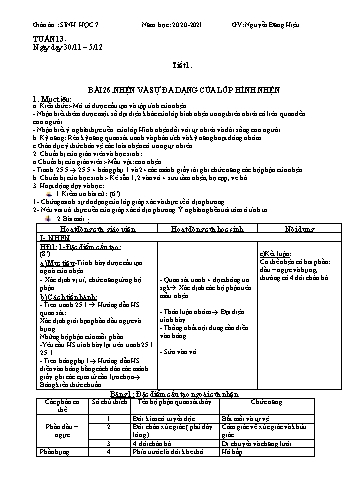 Giáo án Sinh học Lớp 7 - Tuần 13 - Nguyễn Đăng Hiệu - Năm học 2020-2021