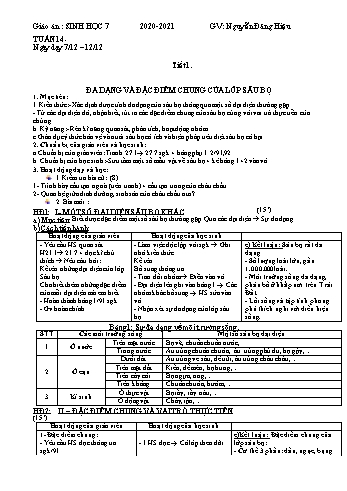 Giáo án Sinh học Lớp 7 - Tuần 14 - Nguyễn Đăng Hiệu - Năm học 2020-2021