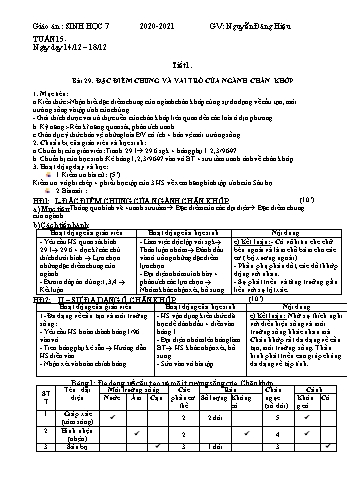 Giáo án Sinh học Lớp 7 - Tuần 15 - Nguyễn Đăng Hiệu - Năm học 2020-2021