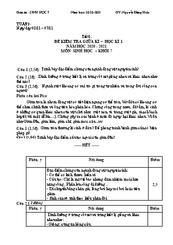 Giáo án Sinh học Lớp 7 - Tuần 9 - Nguyễn Đăng Hiệu - Năm học 2020-2021