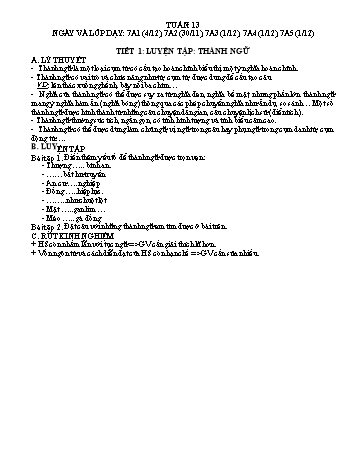 Giáo án tăng tiết Ngữ văn Lớp 7 - Tuần 13-16