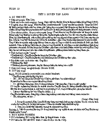 Giáo án tăng tiết Ngữ văn Lớp 9 - Tuần 13-16
