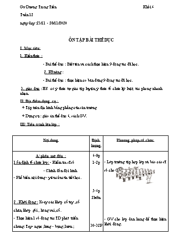 Giáo án Thể dục Lớp 6 - Tuần 12 - Dương Trọng Tiến - Năm học 2020-2021
