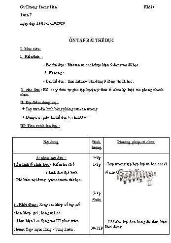 Giáo án Thể dục Lớp 6 - Tuần 7 - Dương Trọng Tiến - Năm học 2020-2021