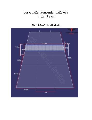 Giáo án Thể dục Lớp 7 - Bài: Luật đá cầu - Trần Trung Hiền