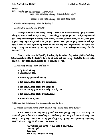 Giáo án Thể dục Lớp 7 - Tuần 1 - Huỳnh Thanh Tuấn - Năm học 2020-2021