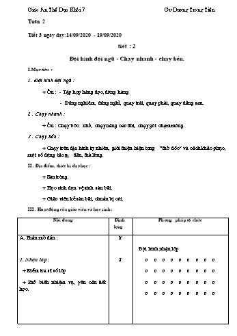 Giáo án Thể dục Lớp 7 - Tuần 2 - Dương Trọng Tiến - Năm học 2020-2021